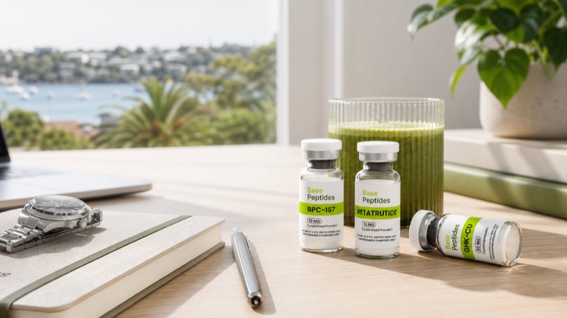 PurposeLabs research vials on a desk in Sydney